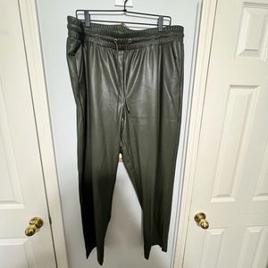 Dark green faux leather ankle pants